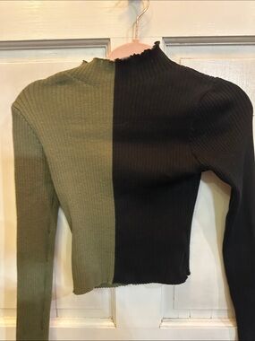 Say What? Two-Tone Olive Green and Black Ribbed Crop Top